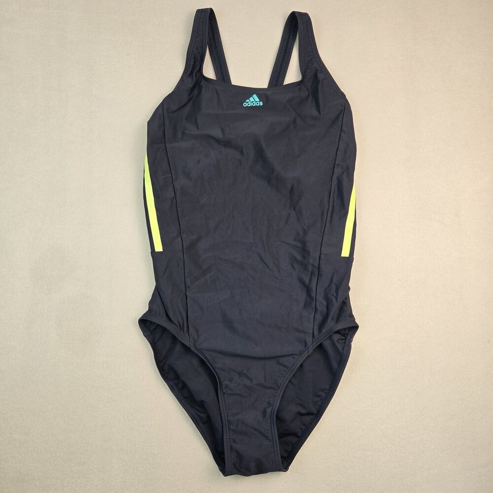 ADIDAS Performance Three Stripe One Piece Swimsuit Size 6 Women Racerback Blue